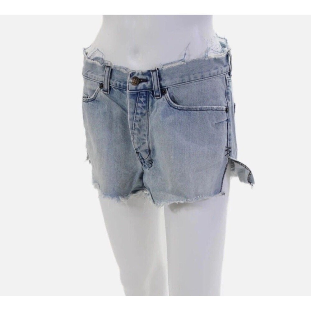Ksubi JNG Hayday Mayday Shorts 26 W30 Boyfriend Blue Denim Distress Fray Womens